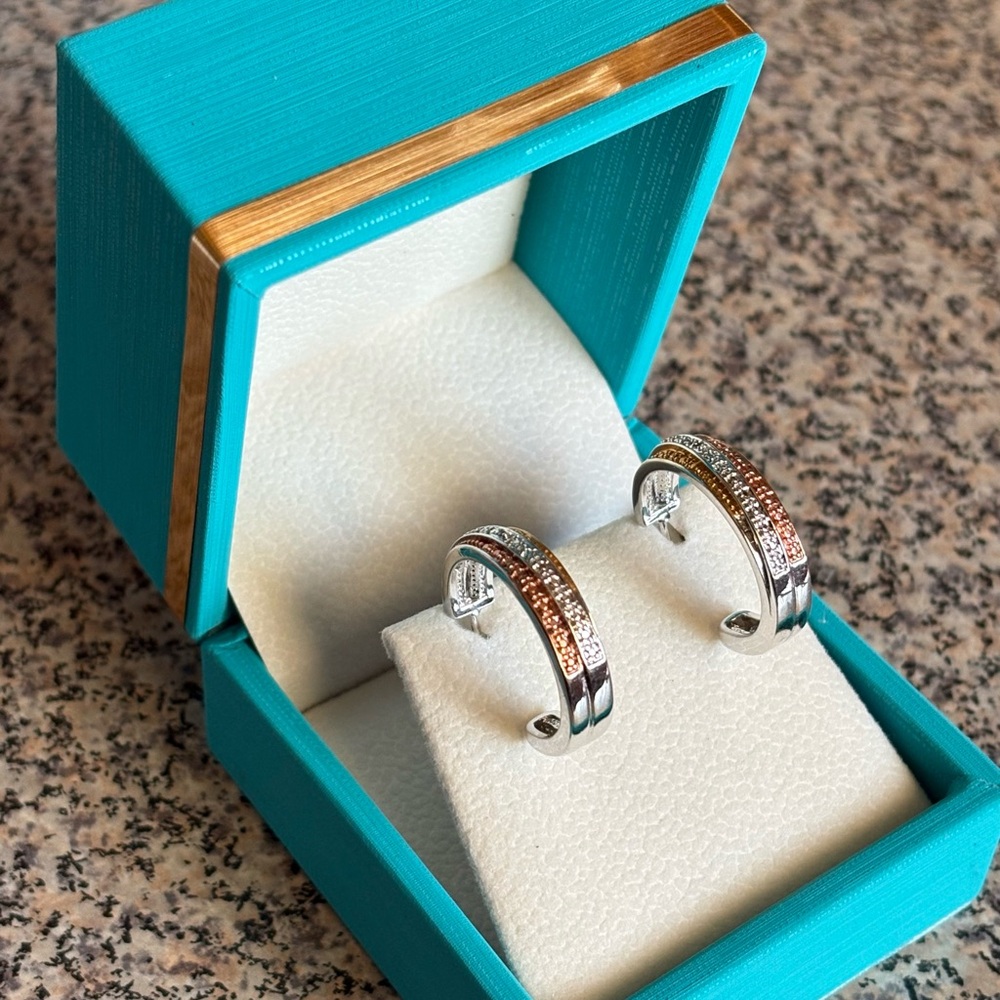 Silver Rose Gold & Gold Hoop Earrings NIB